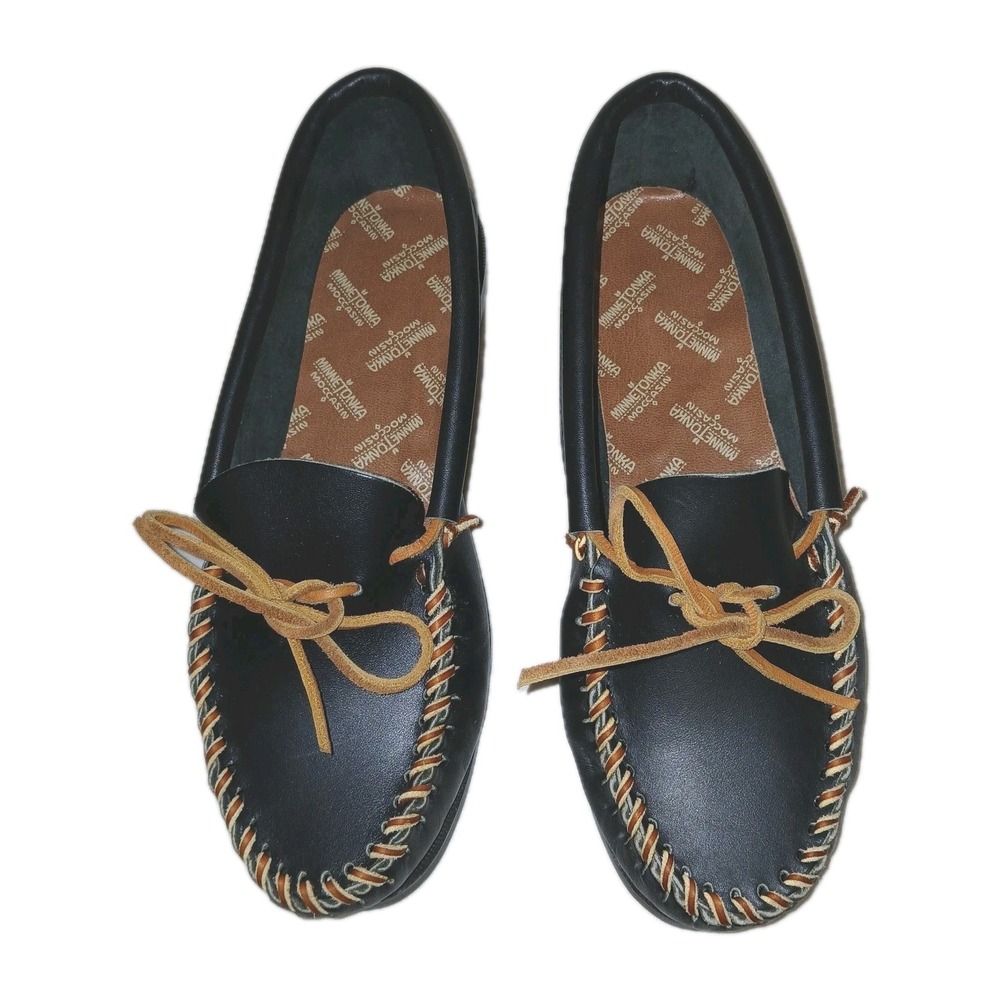 Minnetonka Unisex Camp Moccasins W 9.5 M 8 Black Leather Western Loafer Country - Picture 7 of 16